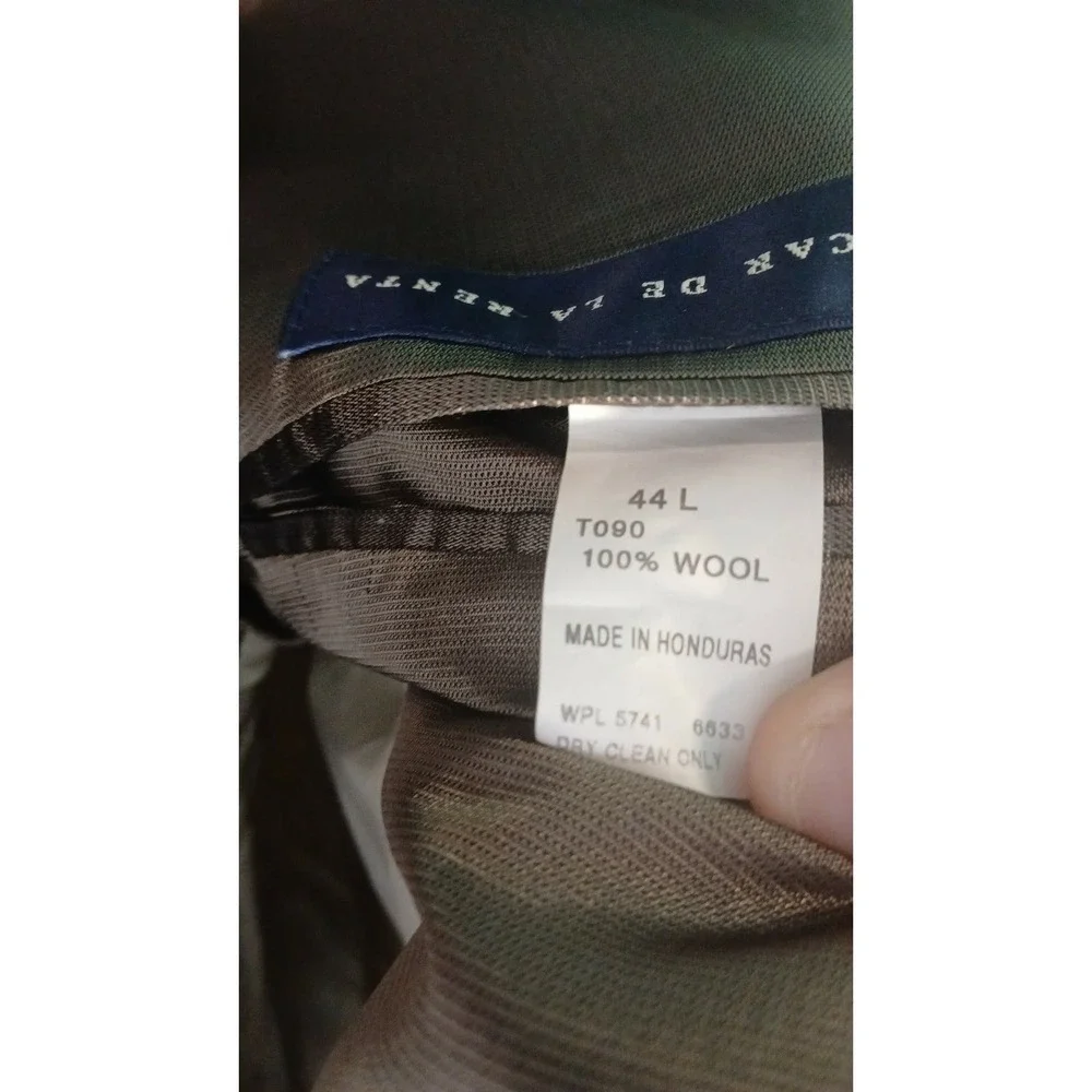 Oscar de la Renta Mens 44L Wool Blazer Sport Coat Brown Green Houndstooth T090
